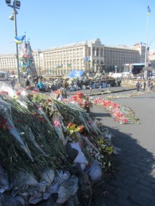 flowers in honor of the fallen heroes of Kiev 